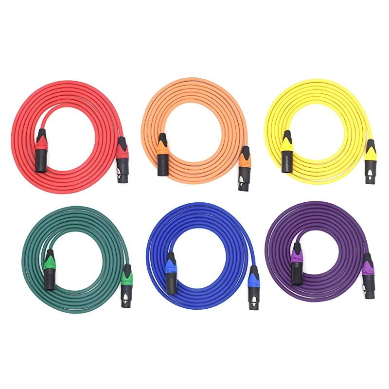 XLR Patch Cable  10 foot Mic Cable 3 pin XLR male to female 6 Colored cord Balanced Multicolored Shielded Audio Microphone Snake Cords