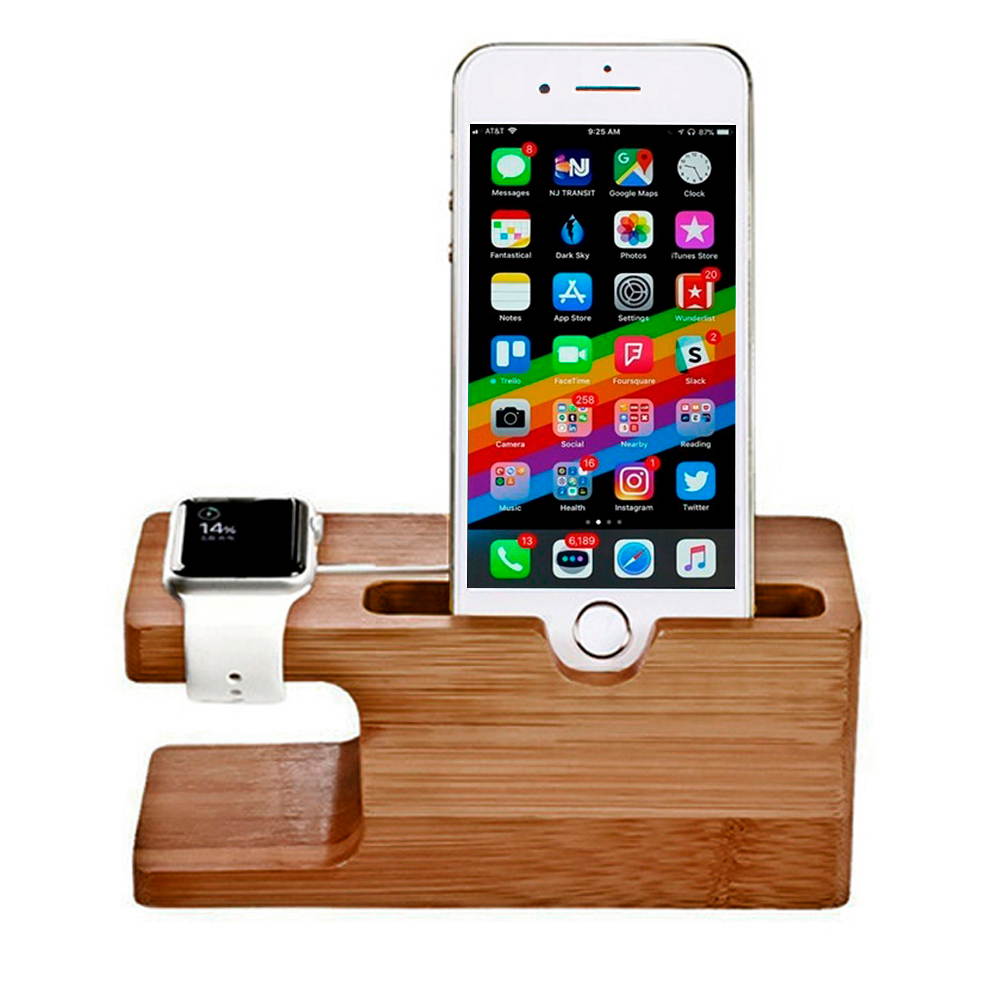 Apple Watch Stand,Mignova iWatch Bamboo Wood Charging Dock Cable Management Wood Charging Station Charger Stand Cradle Holder for Apple Watch 38mm 42mm & iPhone Xs Max XR X 8 7 6 Plus 5S 5c