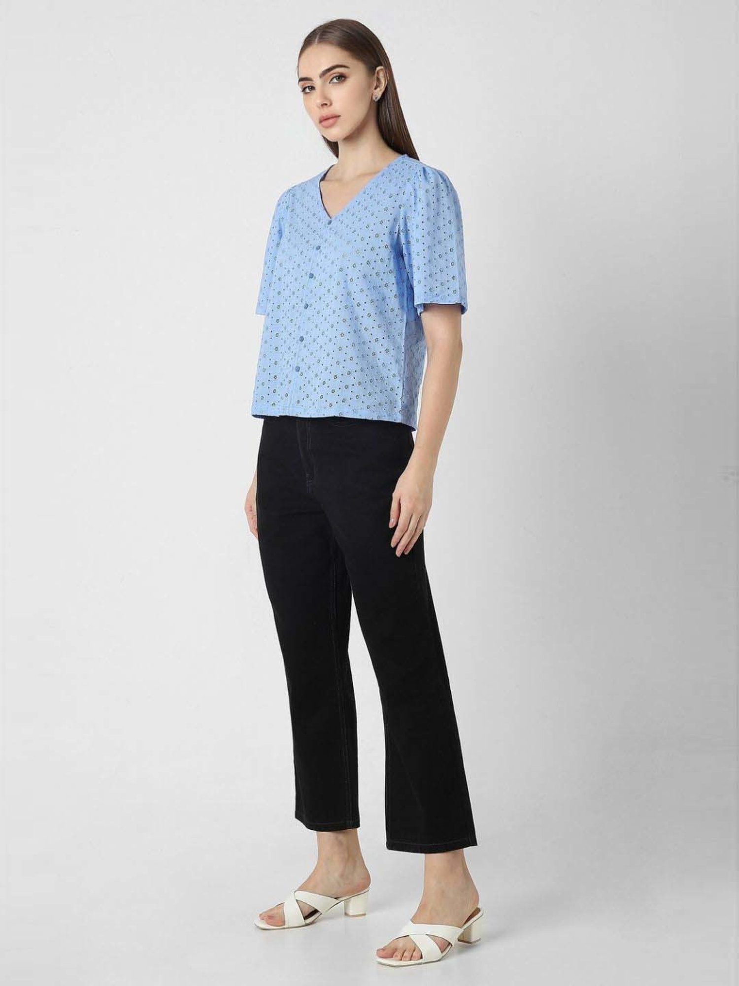 Van Heusen Blue Cotton Self Pattern Top