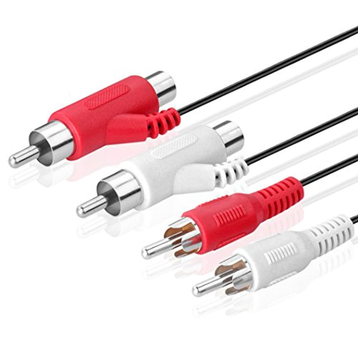 tnp rca piggyback extension cable 6 feet 2rca audio extender adapter cord wire coupler male to female dual red/white connector jack plug extend video audio 2 channel stereo right and left
