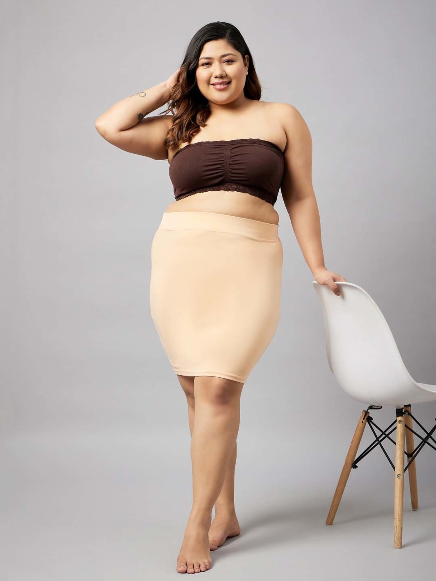 Secrets By ZeroKaata Beige Plain Skirt Shapewear