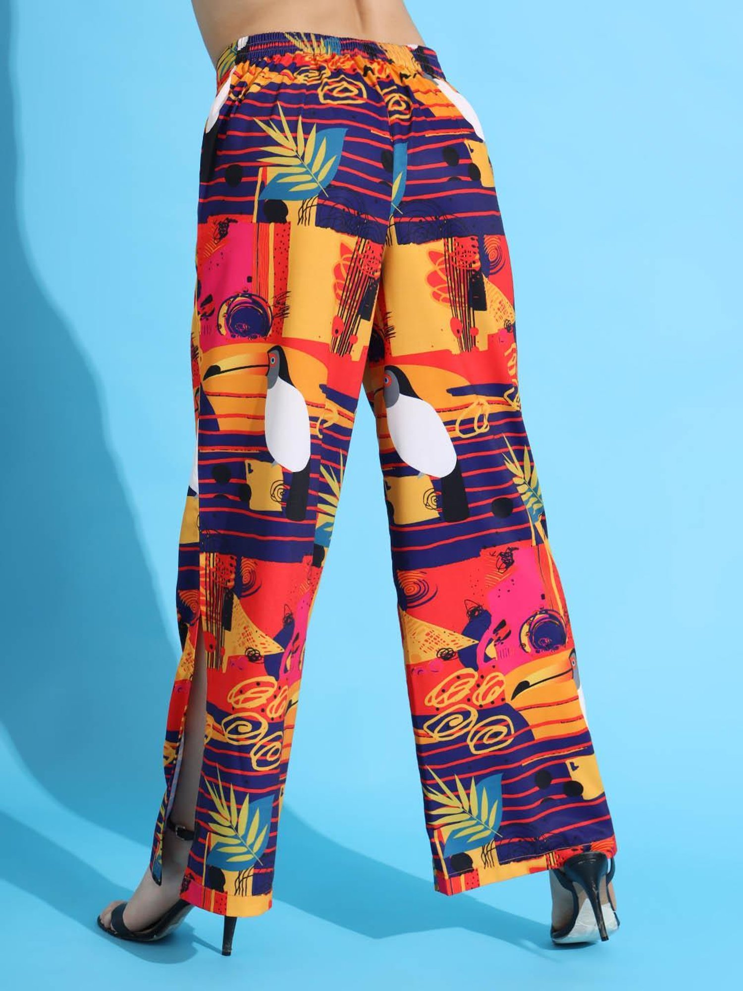 FITHUB Orange & Navy Printed High Rise Trousers