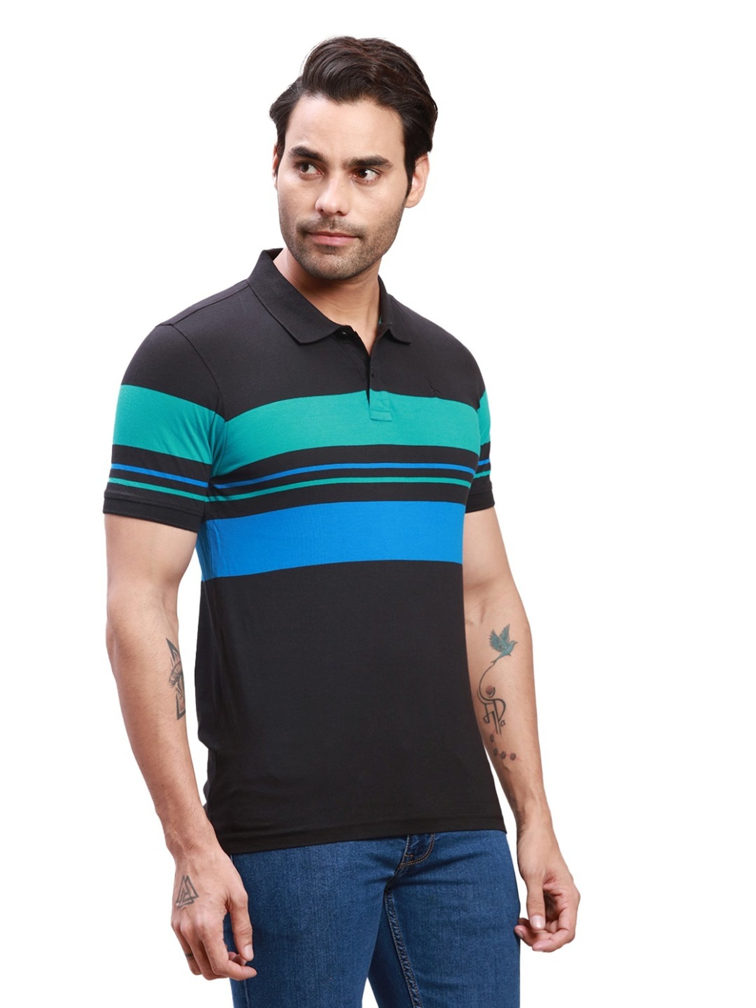 Parx Black Cotton Regular Fit Colour Block Polo T-Shirt
