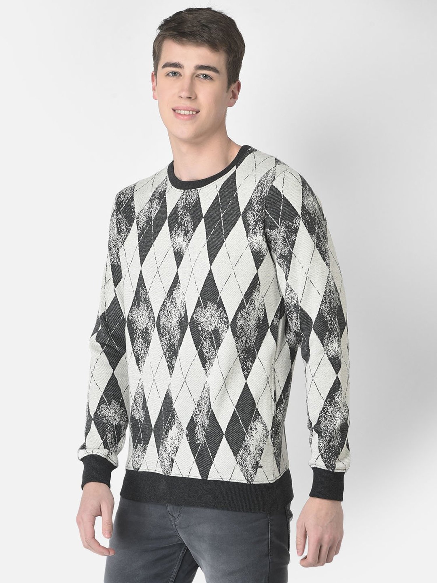 Crimsoune Club Grey Regular Fit Geometric Print Sweatshirt