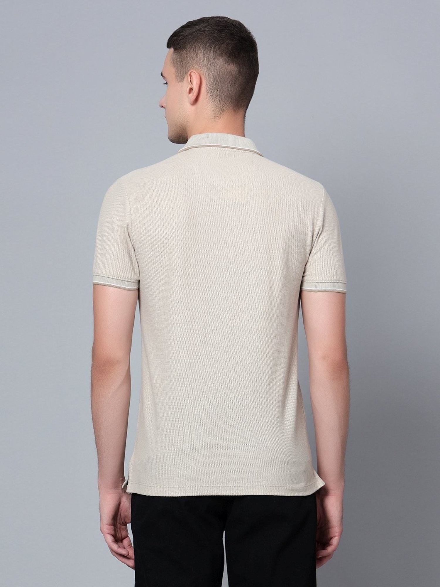 Cantabil Beige Cotton Regular Fit Polo T-Shirt