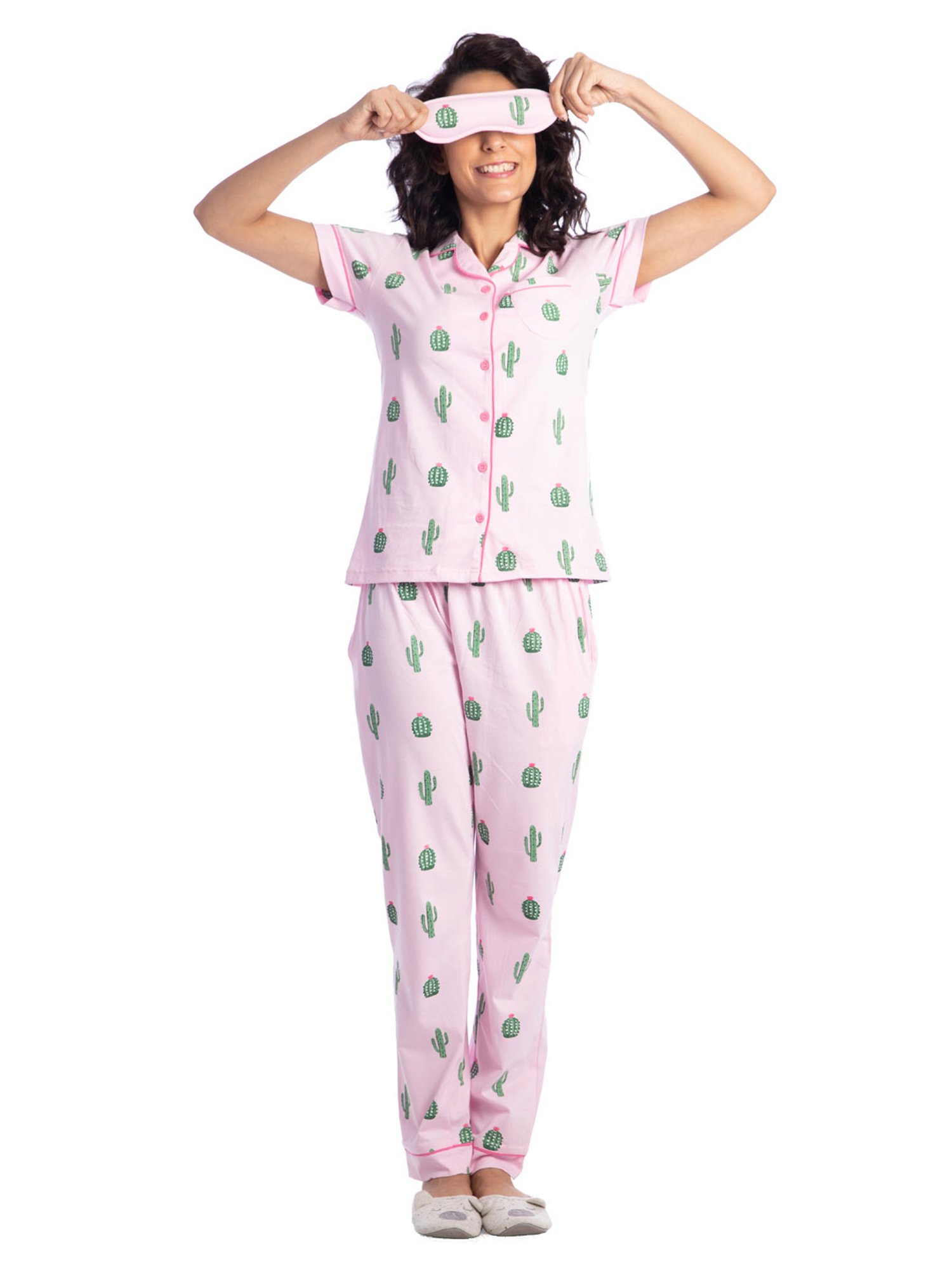 Nite Flite Pink & Green Printed Shirt With Pyjamas