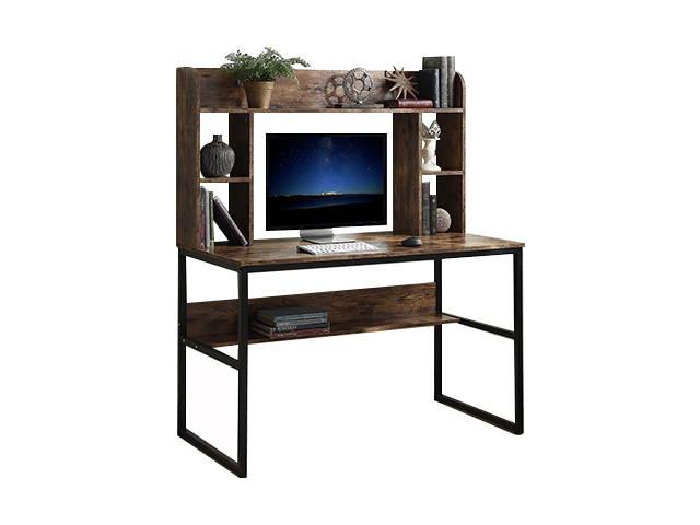 Home Office Computer Desk with Hutch, 47 inch Rustic Office Desk and Modern Writing Desk with Storage Shelves , Vintage and Black Legs,GT53