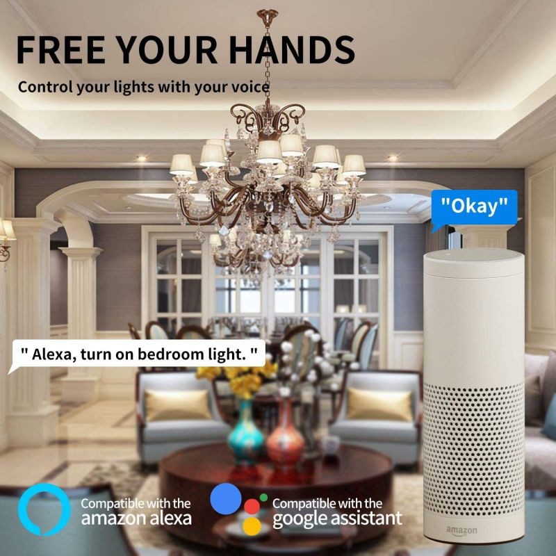 Smart Light Bulbs, Alexa Light Bulb, Smart Bulbs that Work with Alexa & Google Assistant, WiFi Light Bulbs A19 Daylight (5000K) No Hub Required, 800LM 60W Equivalent High CRI>90, 2 Pack
