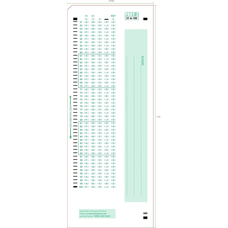 875-E 100 Question Compatible Testing Forms (500 Sheet Pack)