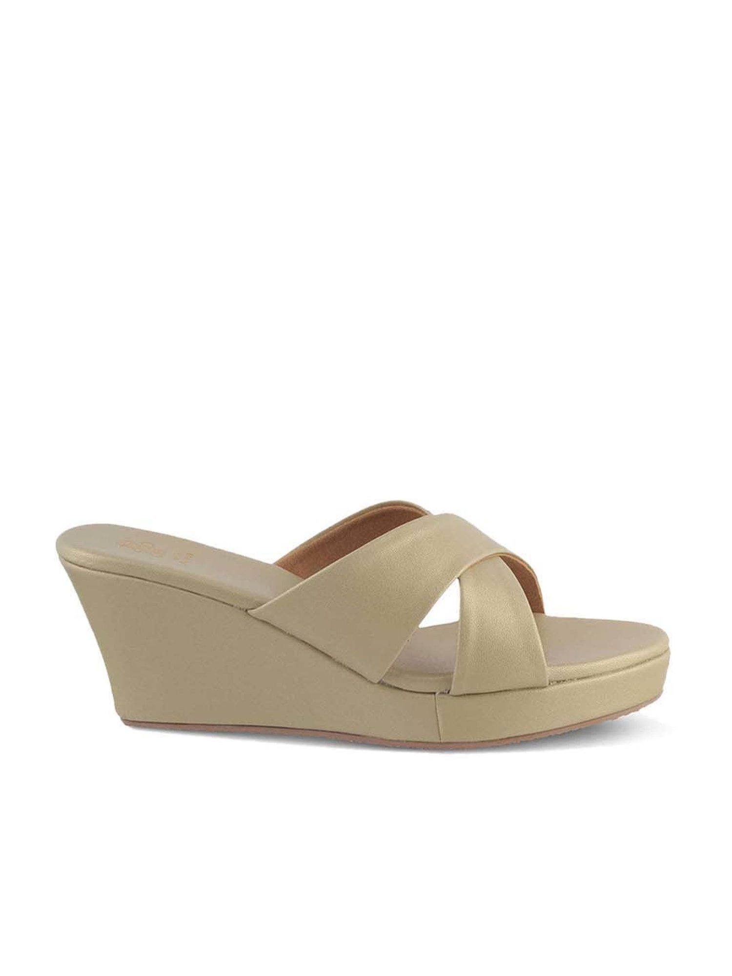 Tresmode Women's Beige Cross Strap Wedges
