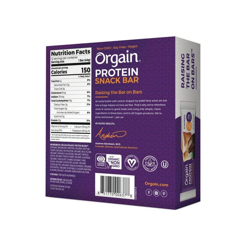 Orgain Organic Vegan Protein Bar - S'mores - 12ct
