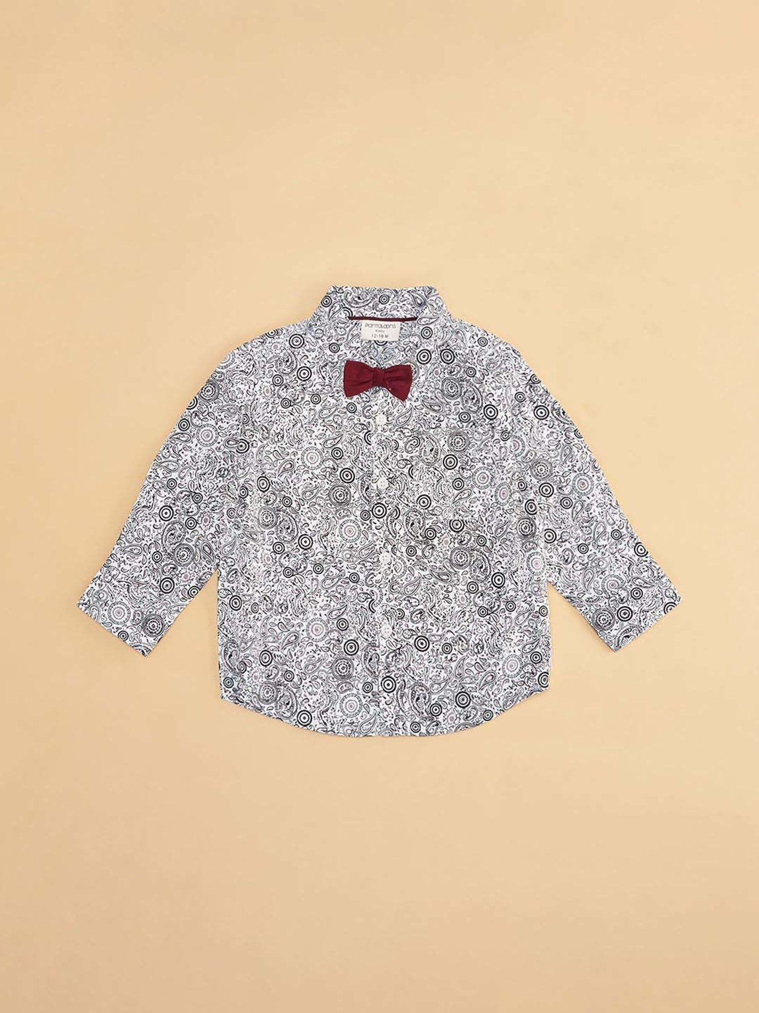 Pantaloons Baby White & Black Cotton Printed Full Sleeves Shirt