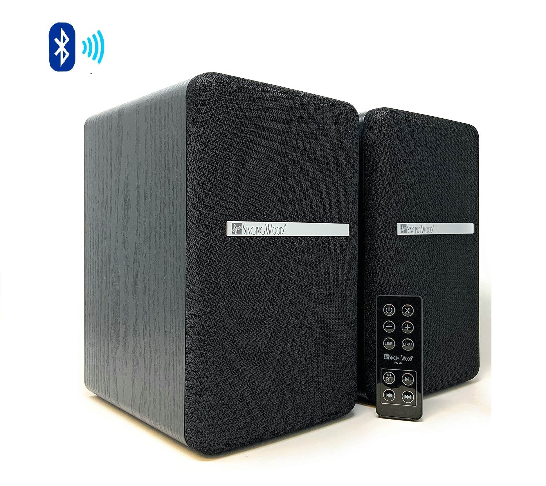 SINGING WOOD BT25 Powered BT Bookshelf Speakers Studio Monitor Speakers 2 AUX Input 2 Speakers Wooden Enclosure Max 50 Watts RMS(Beech Wood)