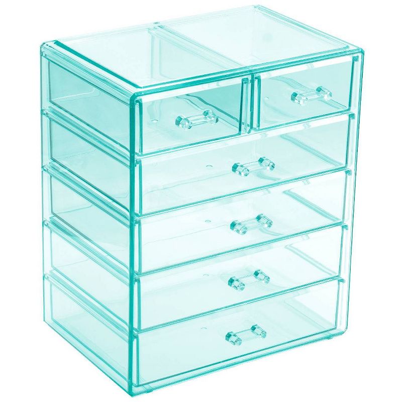 Sorbus Makeup and Jewelry Big Storage Case Display - Teal(4 Large, 2 Small Drawers)