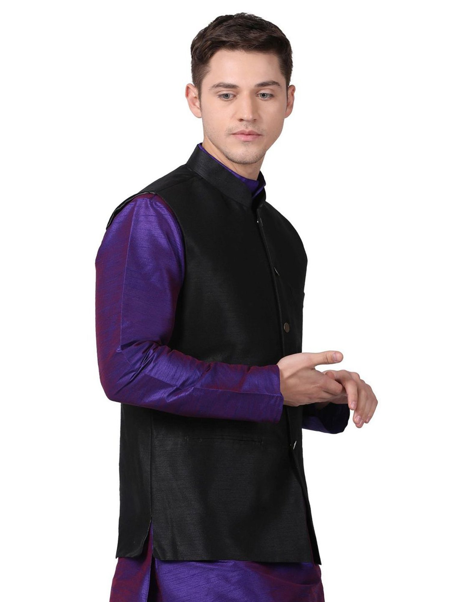 TABARD Black Regular Texture Nehru Jacket