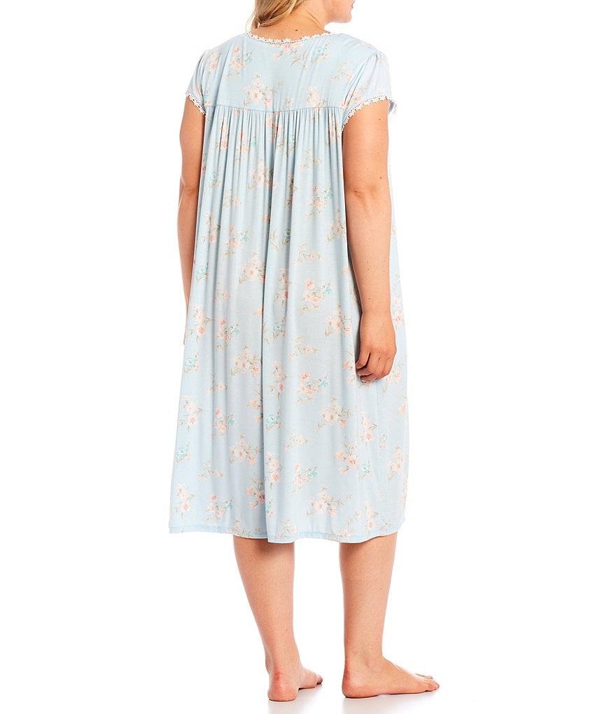 Miss Elaine Petite Silky Knit Square Neck Short Sleeve Checked Print Short Nightgown