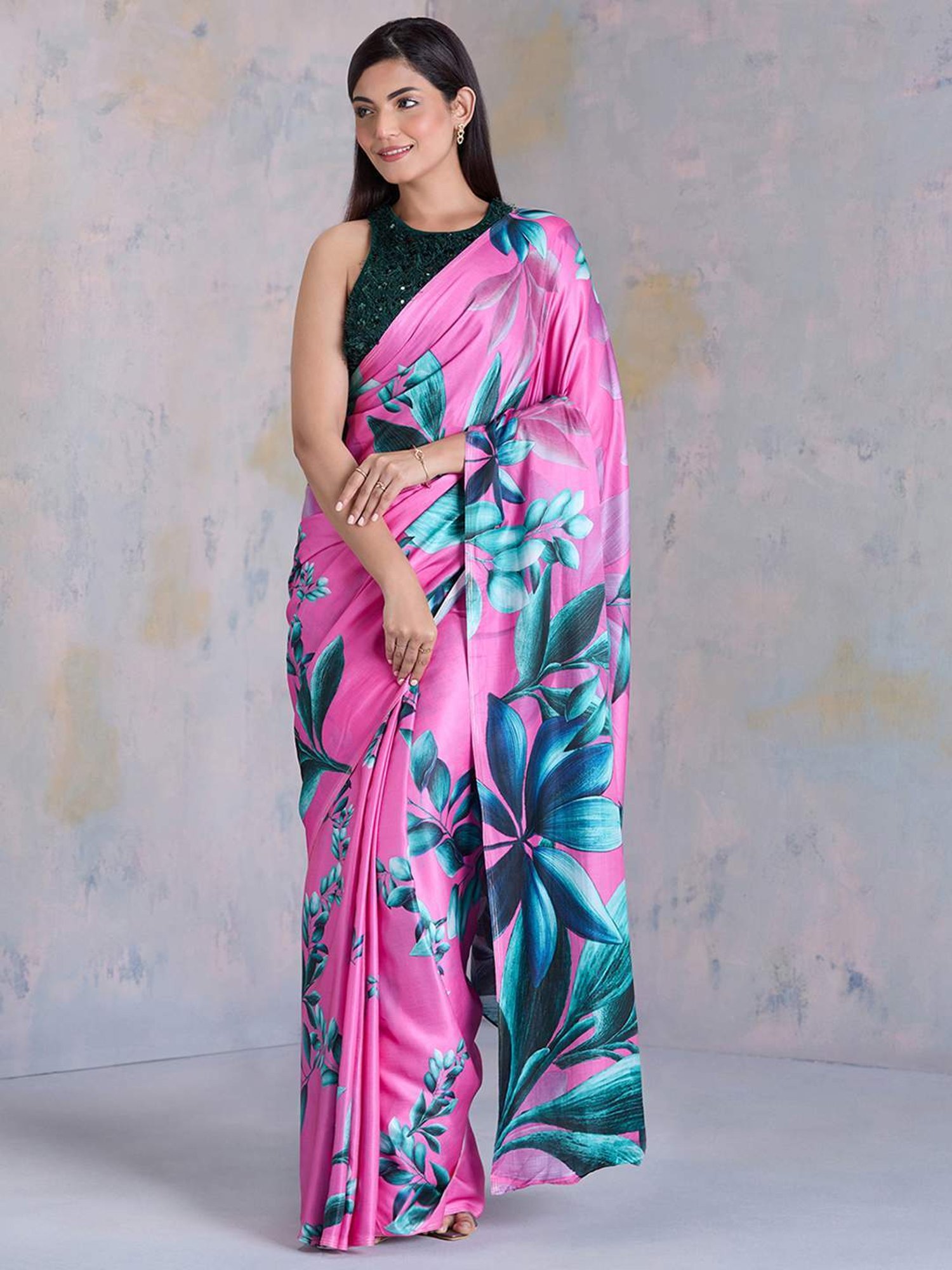navyasa by liva Pink Printed Saree With Unstitched Blouse