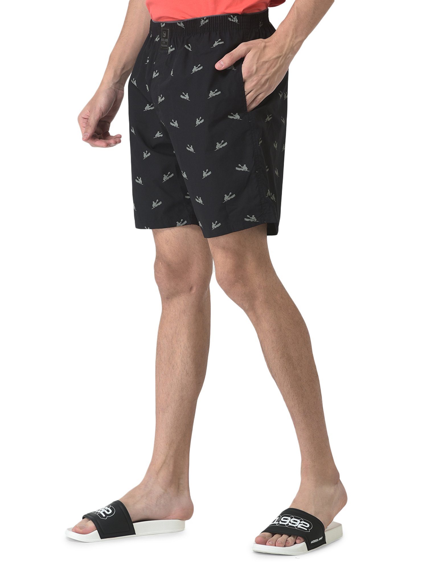 Woodland Black Printed Shorts