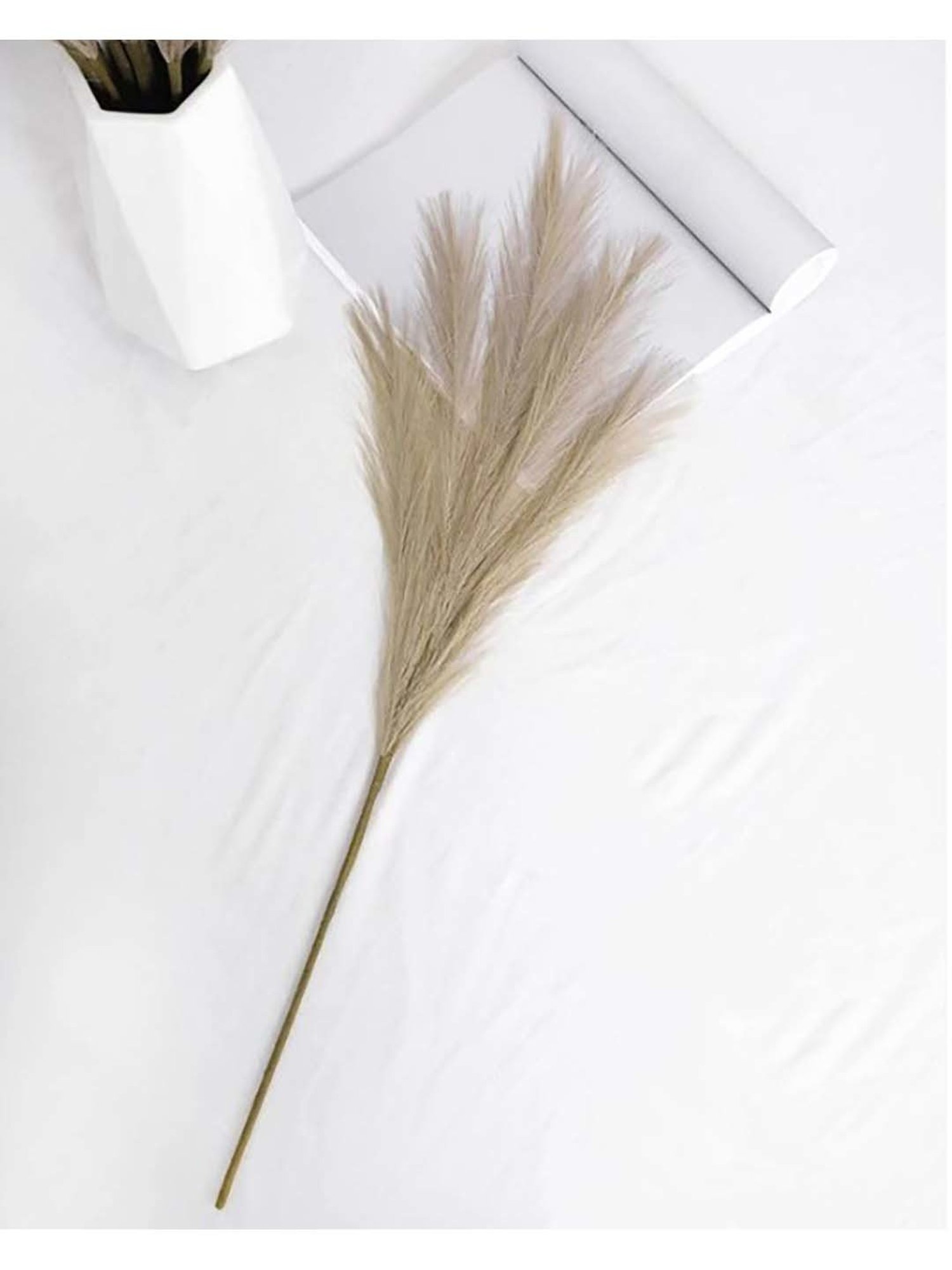 Homesake Natural Plastic Artificial Fluffy Pampas Grass Sticks For Vases - Set of 3