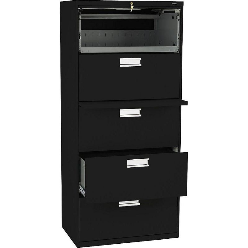 HON 600 Series Five-Drawer Lateral File 30w x 18d Black 675LP