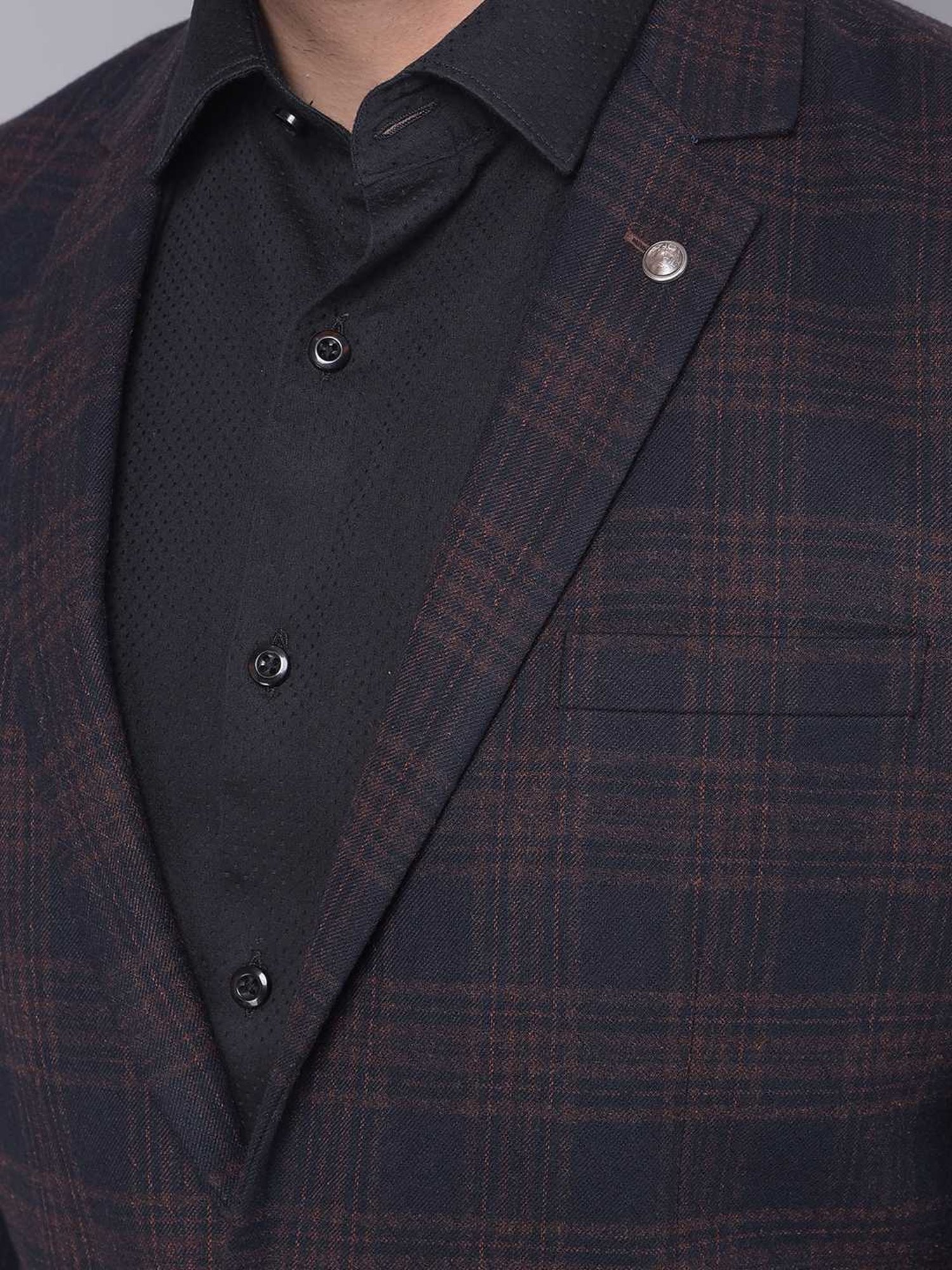 Crimsoune Club Black Slim Fit Checks Blazer