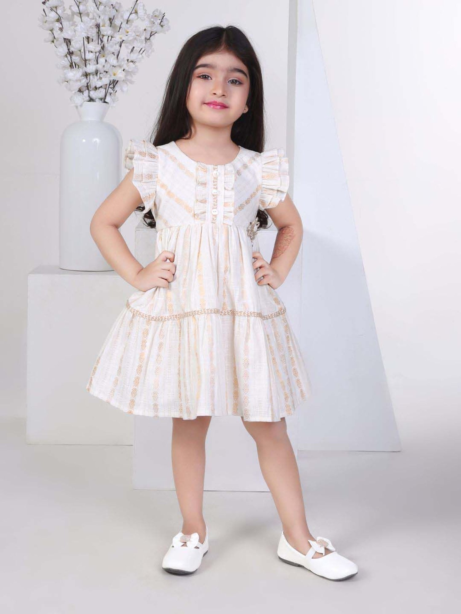 Peppermint Girls Cream Cotton Embroidery Dress
