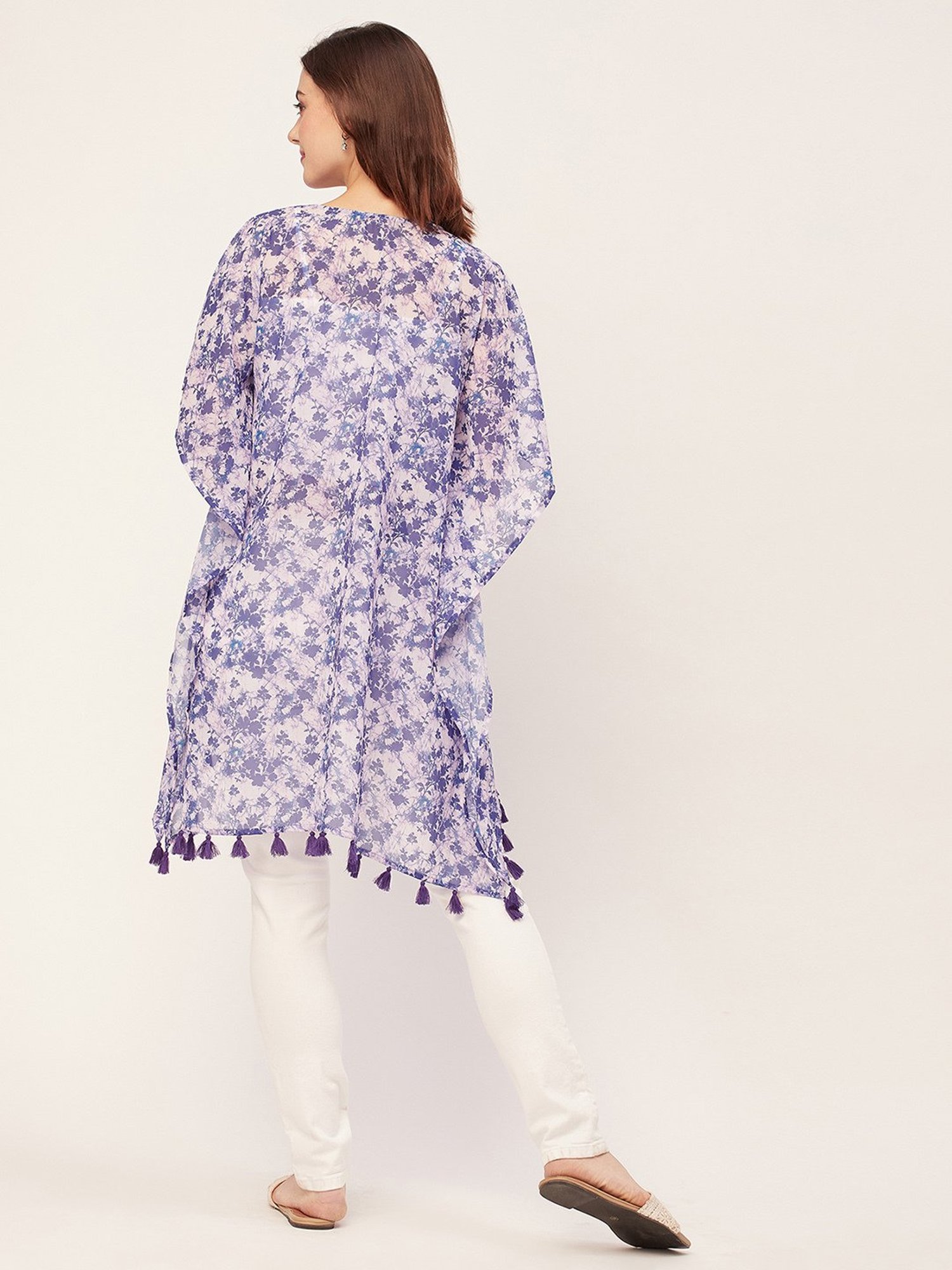 Moomaya Violet & White Floral Print Shrug