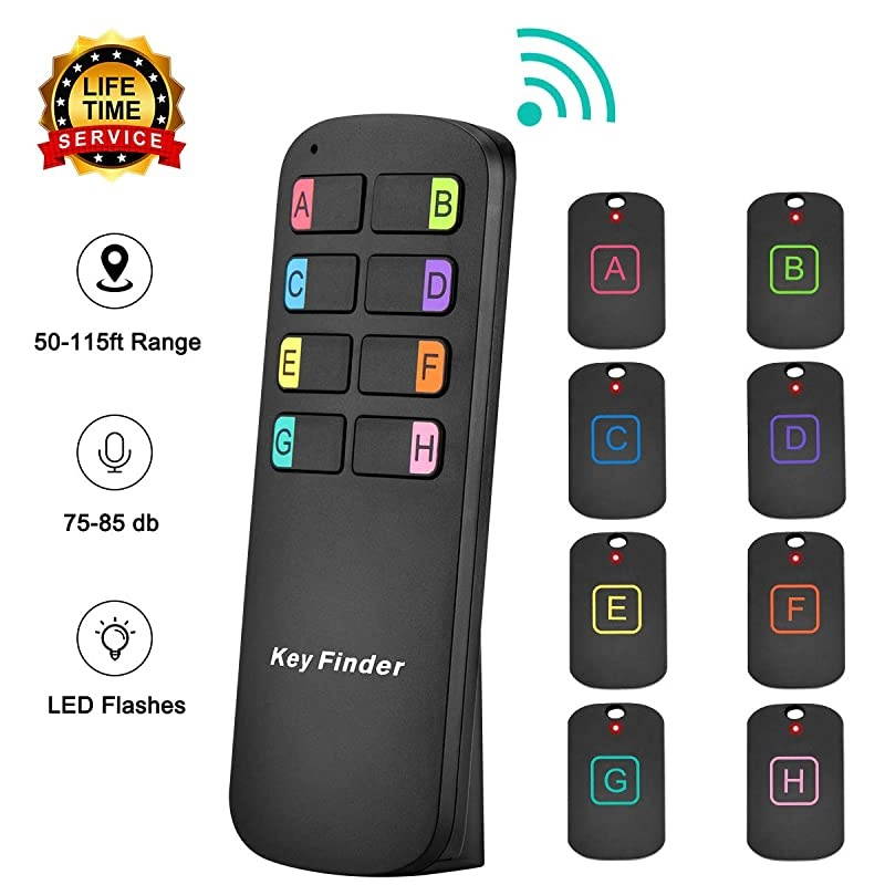 Finder Locator,Wireless RF Item Locator with Letters Tracker with 85DB Loud Beeping Sound and 115 Feet Remote Control 8 Receivers Anti-Lost Tags and chains