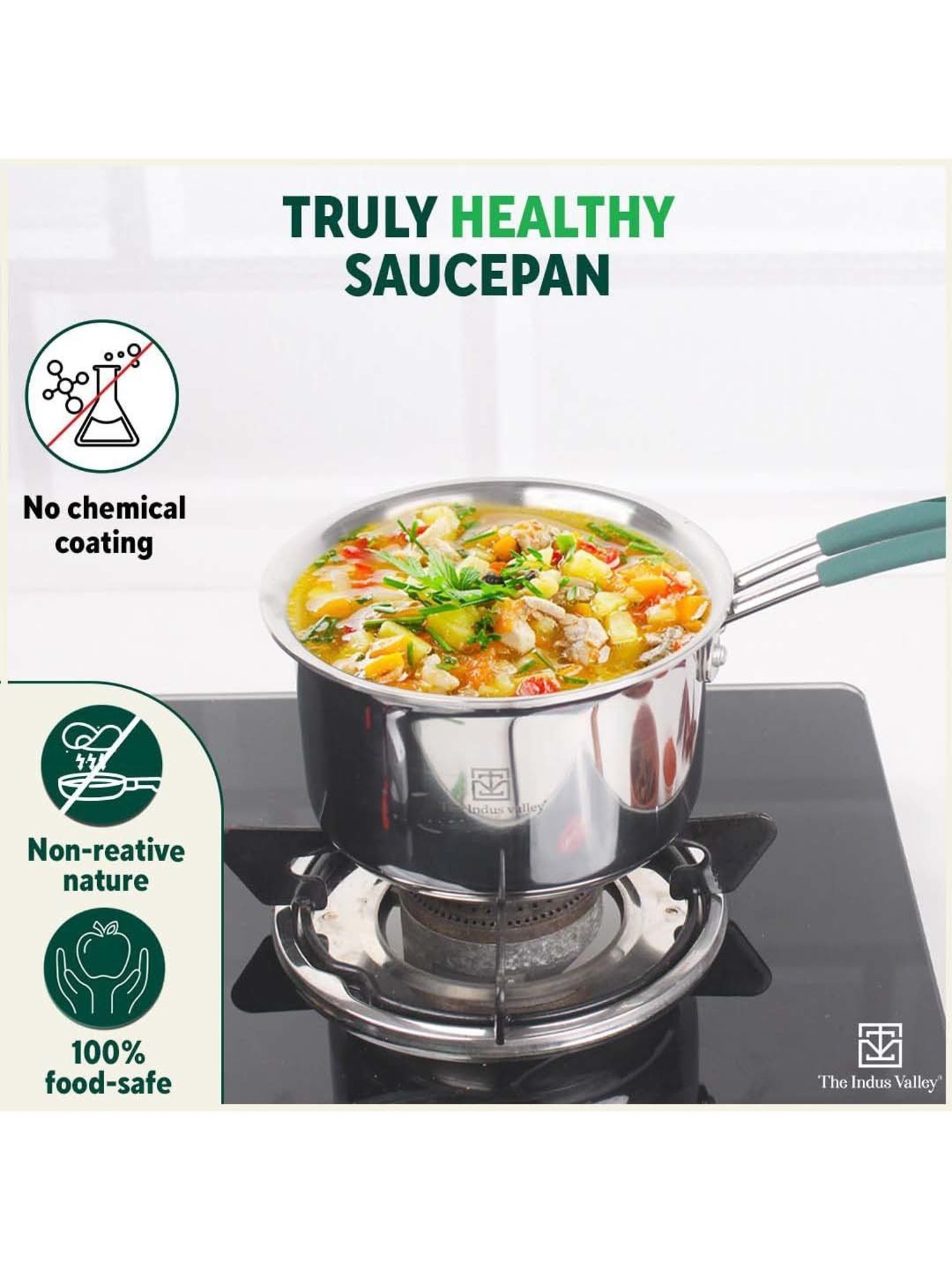 The Indus Valley Silver Stainless Steel 21.33 cm Saucepan With Steel Lid (3 L)