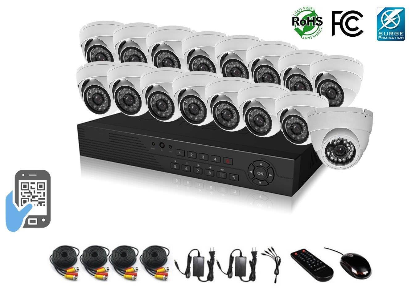 HDView 24CH Hybrid: 16 Channel DVR and 8 Channel NVR, 1080P HD Megapixel Security Camera Surge-Protection TVI/AHD/CVI/960H DVR Kit, 16 x 2.4MP 1080P Infrared Outdoor Cameras Package System