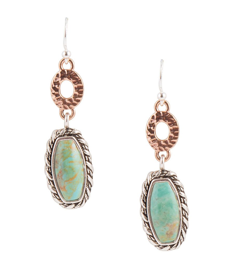 Sanctuary Project Semi Precious Turquoise and White Howlite Three Stone Stud Earrings Gold