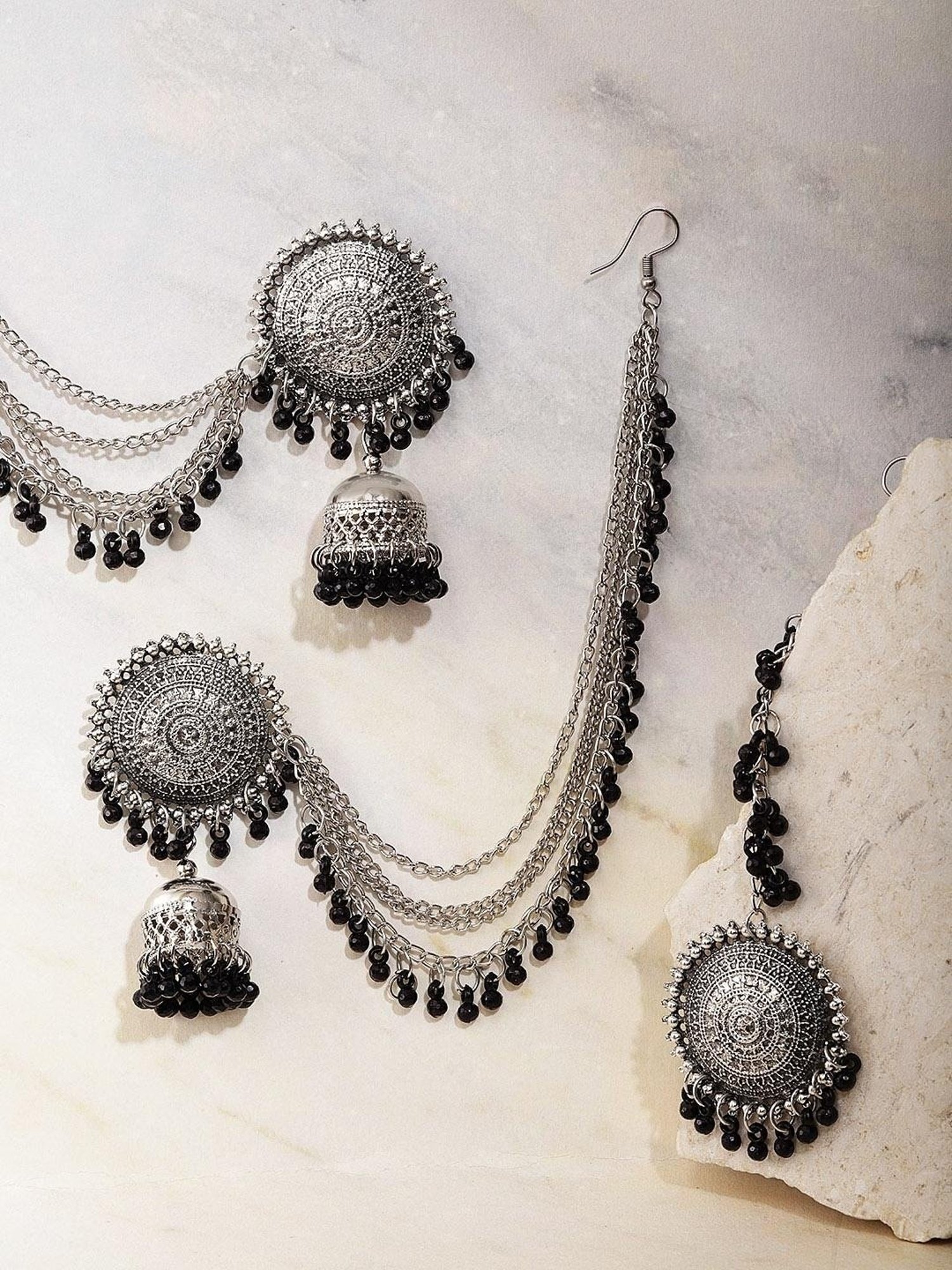 YouBella Stylish Latest Design Black Jhumki Earring & Maangtikka Sets