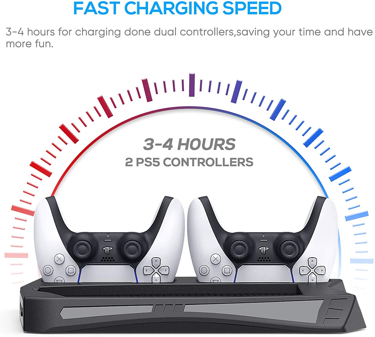 PS5 Vertical Stand Cooling Fan, Playstation 5 Accessories Controller Charge Station with Dual Controllers 3 Ports Charger Dock, Compatible with PS5 UHD and PS5 Digital Edition