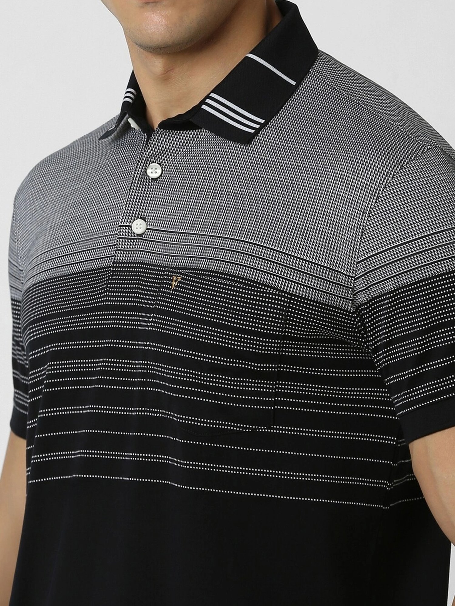 Van Heusen Sport Black Cotton Regular Fit Striped Polo T-Shirt