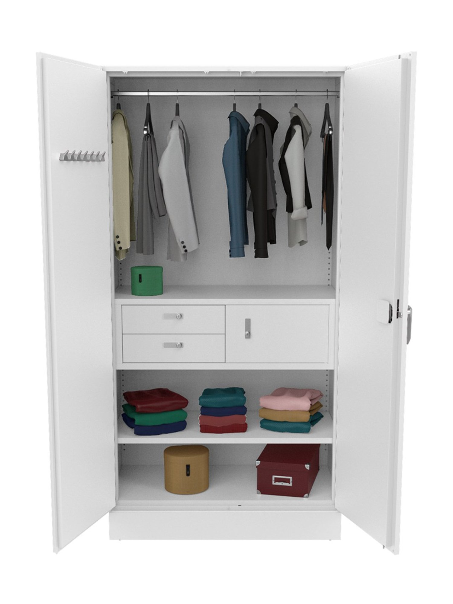 Godrej Interio Auraline Men Premium 2-Door Almirah, Bond White (1-Year Warranty,1 Locker, 2 Drawers)