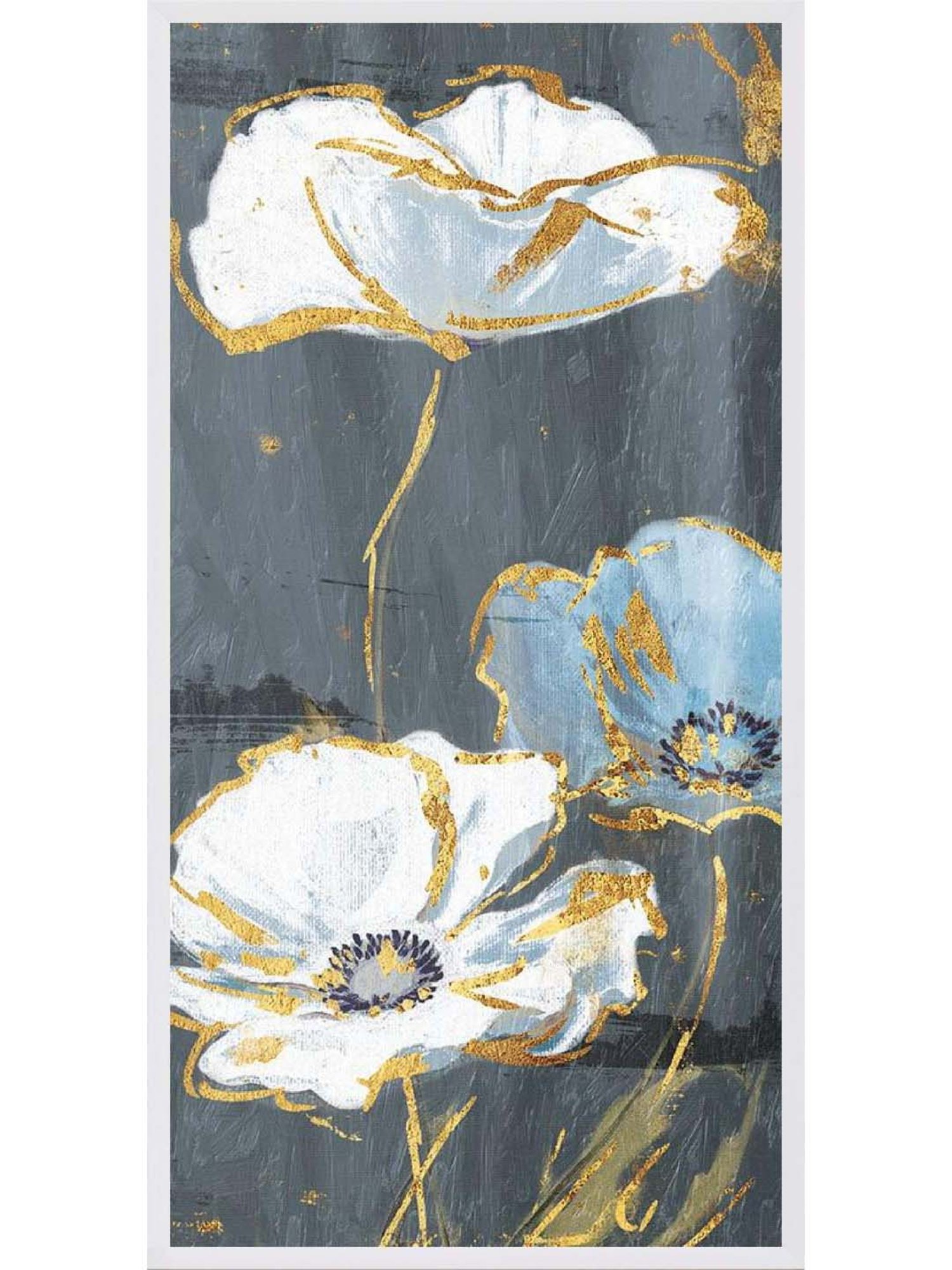 ARTE'VENUE Floral Shine Grey & White Canvas Wall Arts - Set of 2 (11 X 21 inch Each)