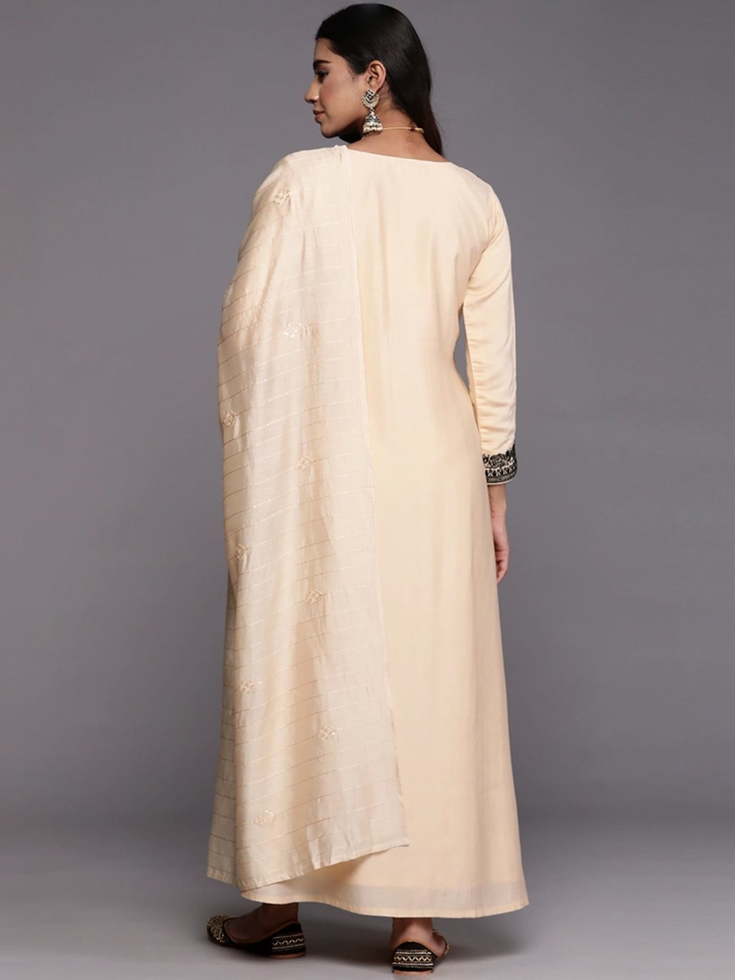 Libas Art Beige Embroidered Kurta Pant Set With Dupatta