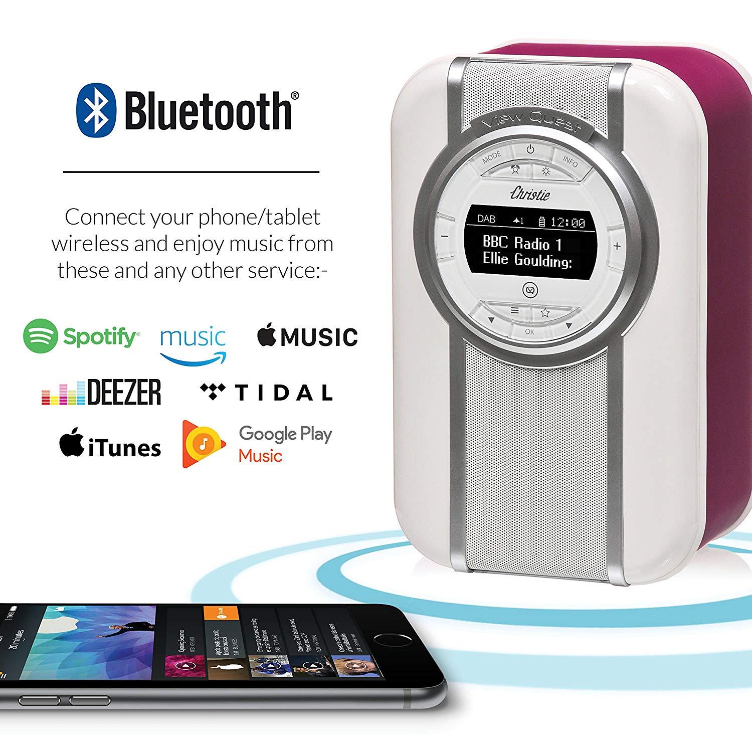 VQ Christie HD Digital Radio with FM, Bluetooth/NFC, Alarm Clock, Rotating Display & Enamel Fascia &ndash; Deep Purple