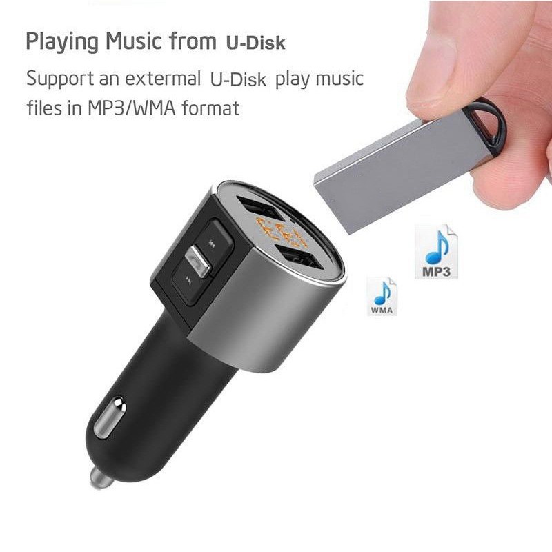 Car Bluetooth Cigarette Lighter FM Transmitters MP3 Adapter USB Car Charger US