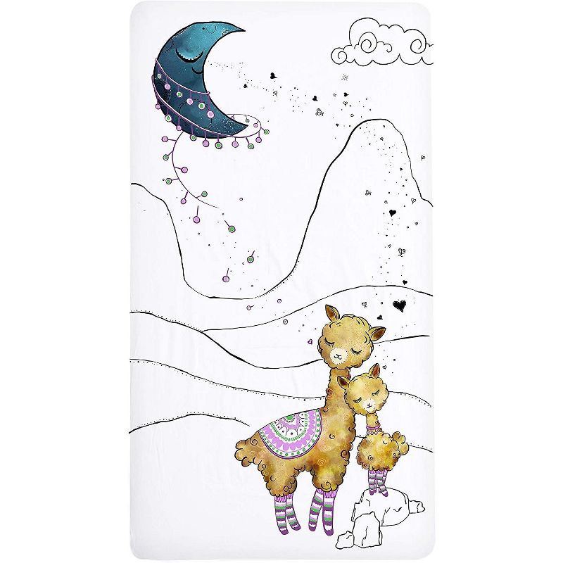 JumpOff Jo Fitted Crib Sheet - Cotton Crib Sheet for Standard Sized Crib Mattresses - Hypoallergenic and Breathable - 28 x 52 Inches - Llama and Mama