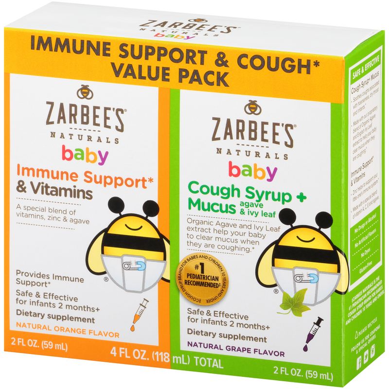 Zarbee's Naturals Baby Immune Support & Cough Syrup/Mucus Reducer Value Pack - Orange & Grape - 2 fl oz/2pk