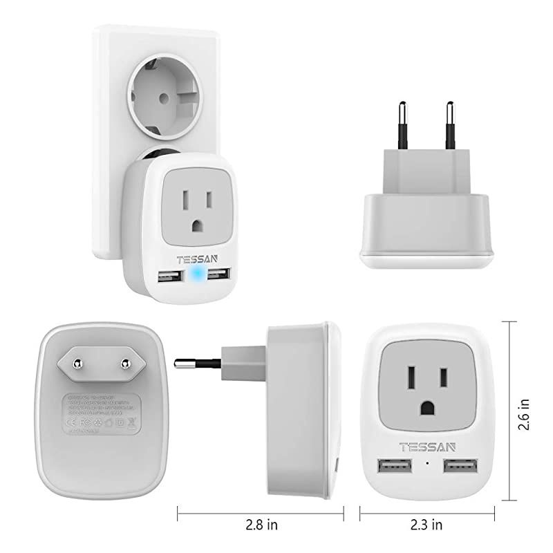 European Plug Adapter 3 Pack,  International Travel Power Adaptor 2 USB, Type C Outlet Adapter Charger USA to Most of Europe EU Spain Iceland Italy Germany France Israel
