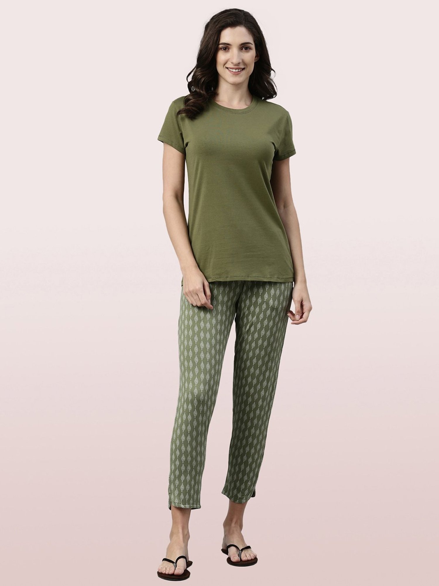 Enamor Green Printed Lounge Pants