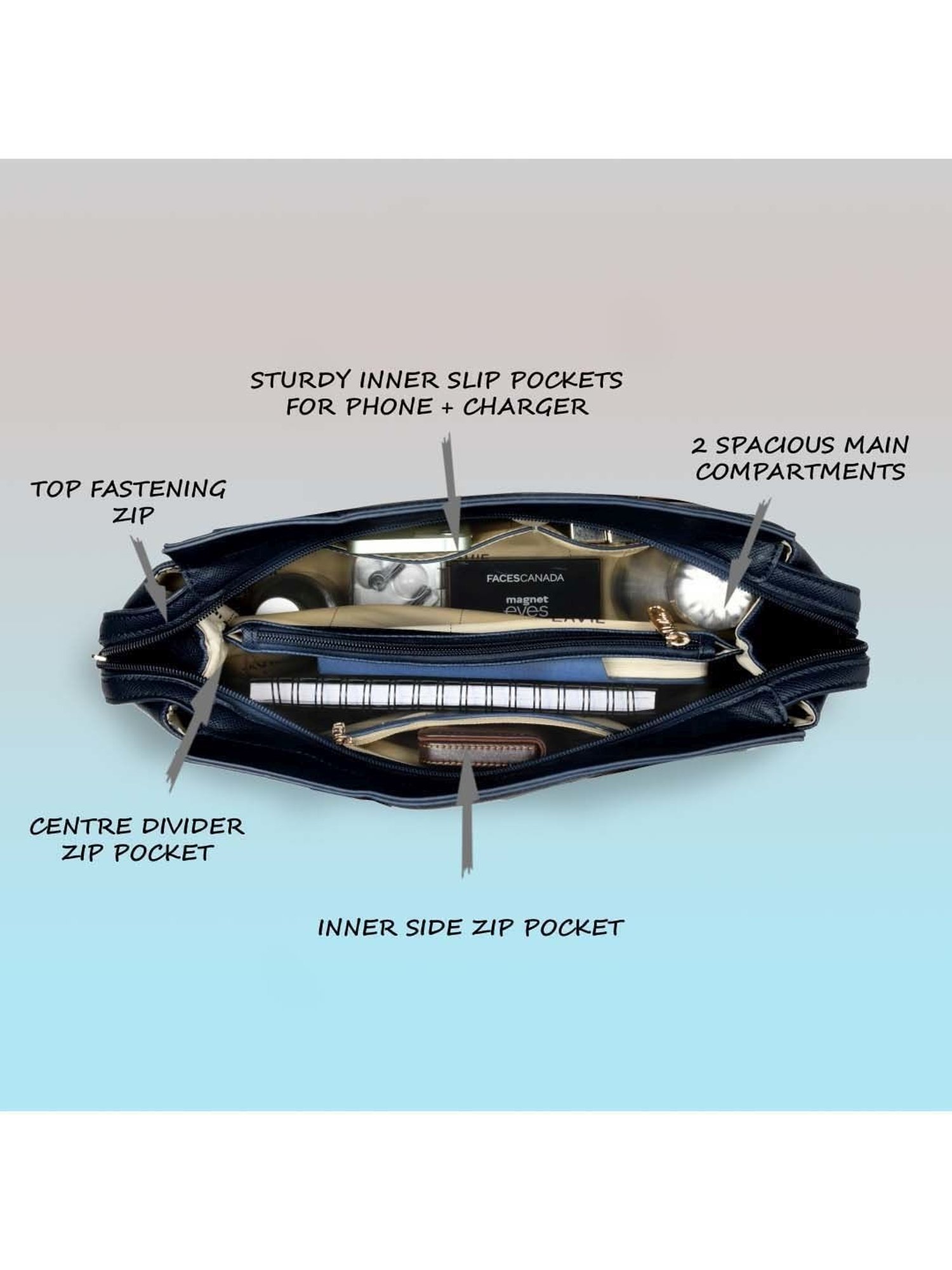 Lavie Navy Solid Large Handbag