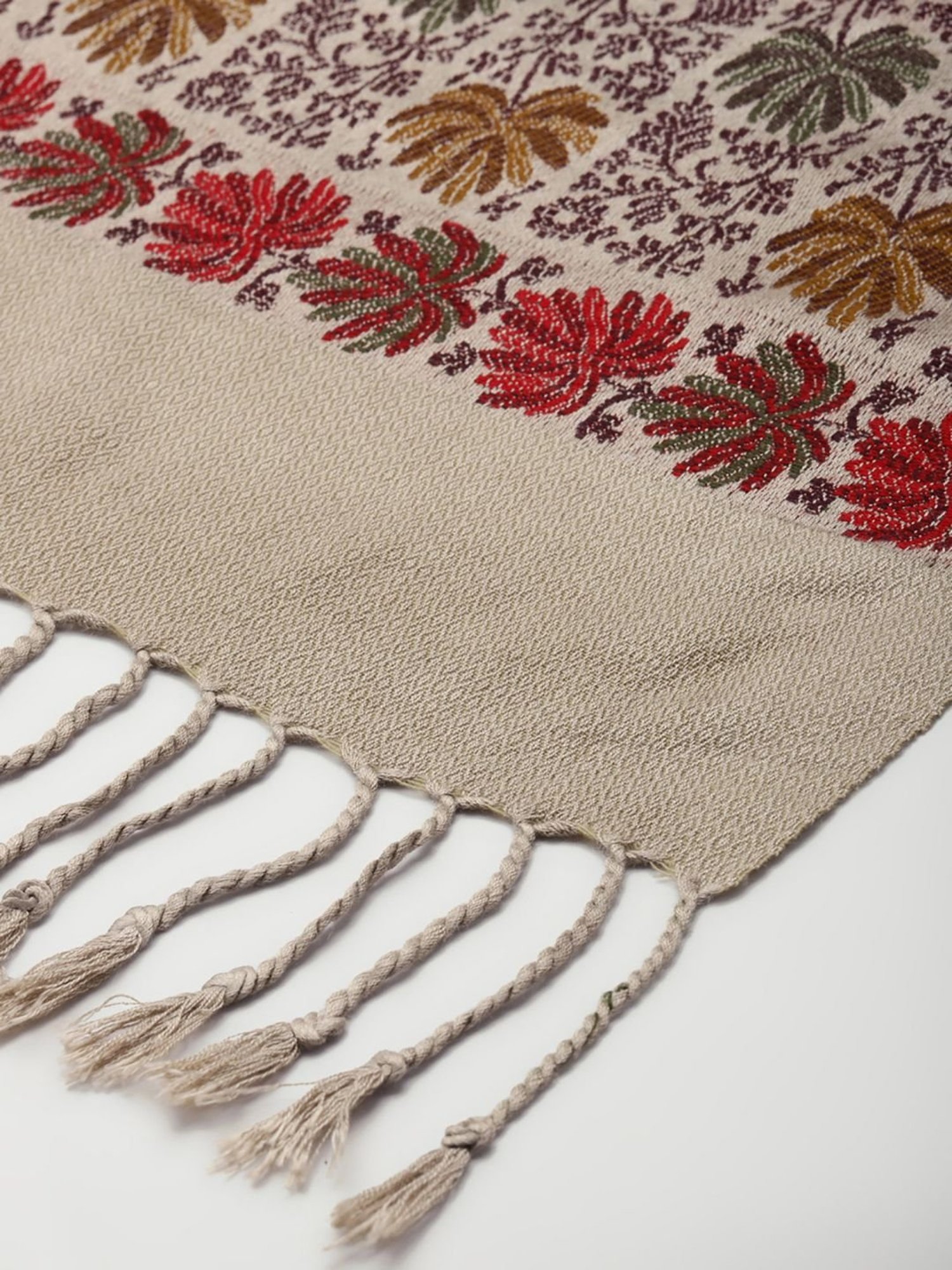 Indo Era Beige & Red Woven Pattern Shawl