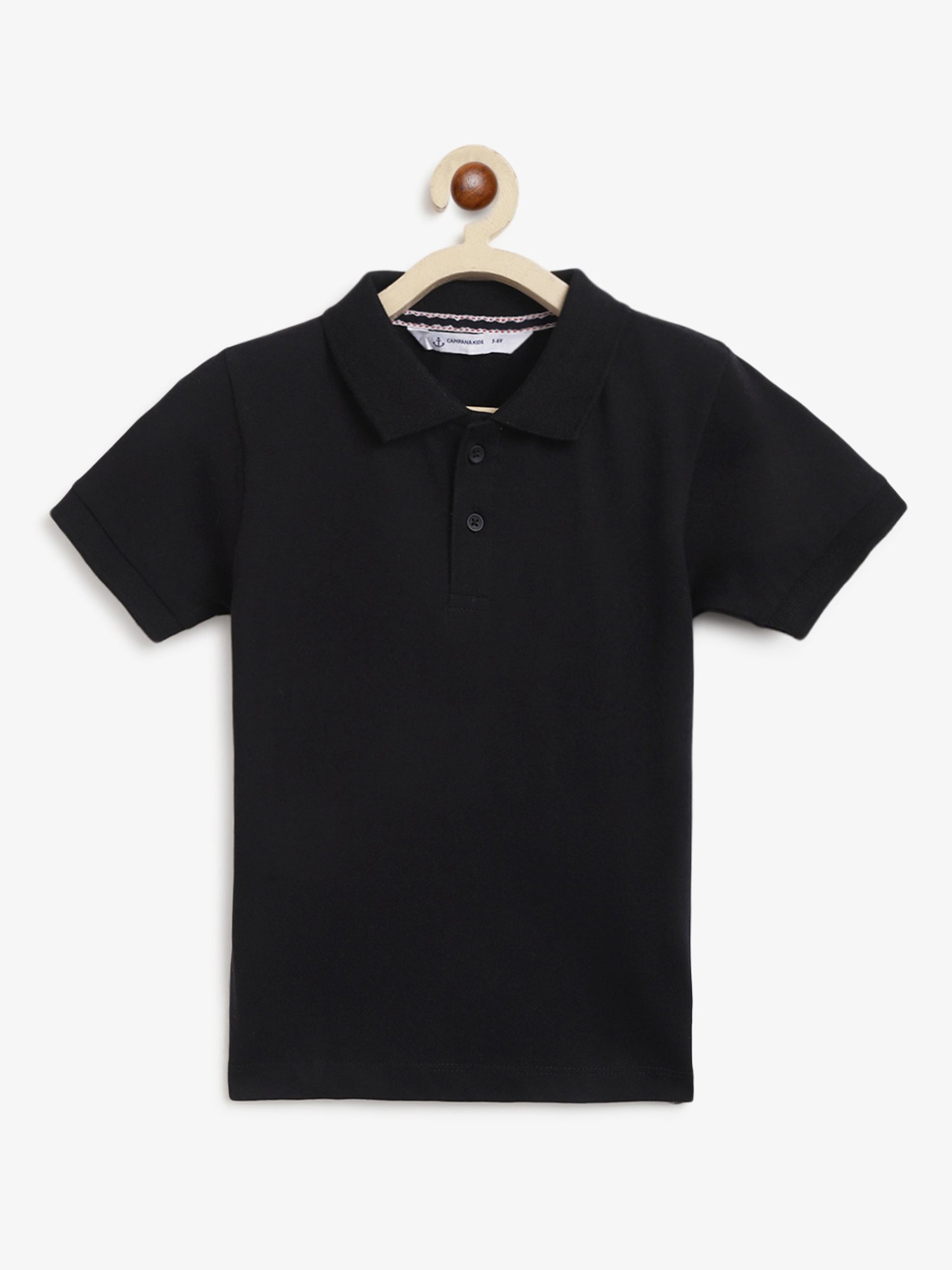 Campana Kids Black Solid Polo T-Shirt