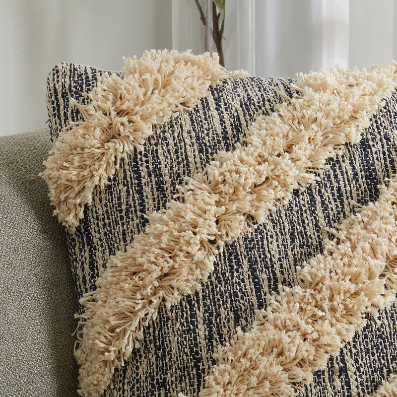 20"x20" Tufted Striped Diagonal Patterned Square Throw Pillow Blue - Patina Vie