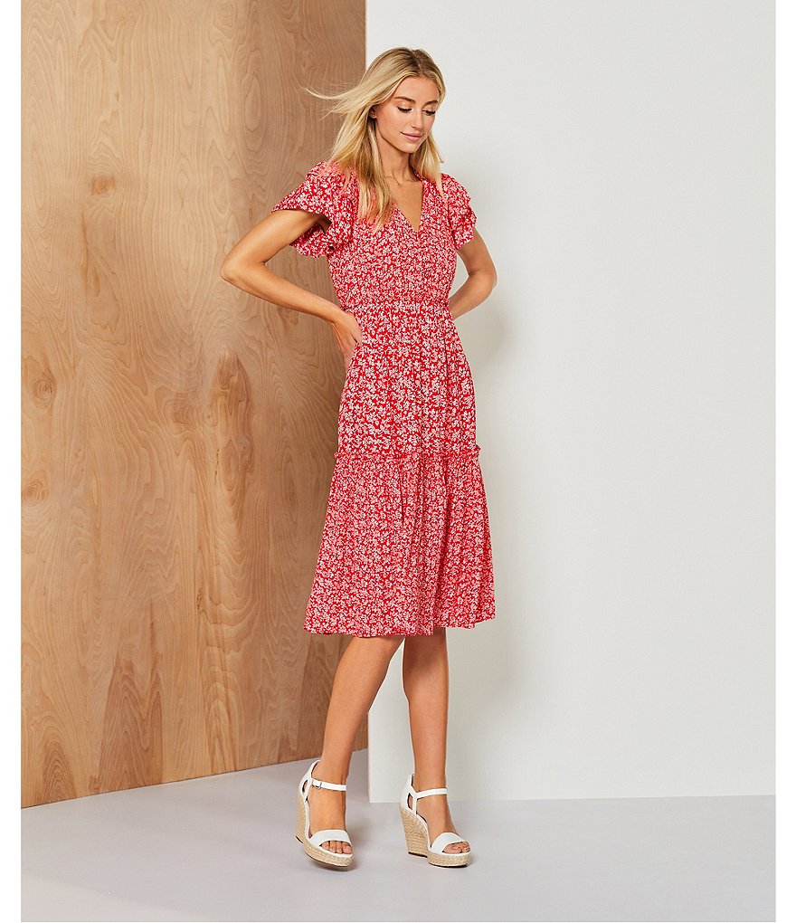 A Loves A Layered Floral Print Midi Dress