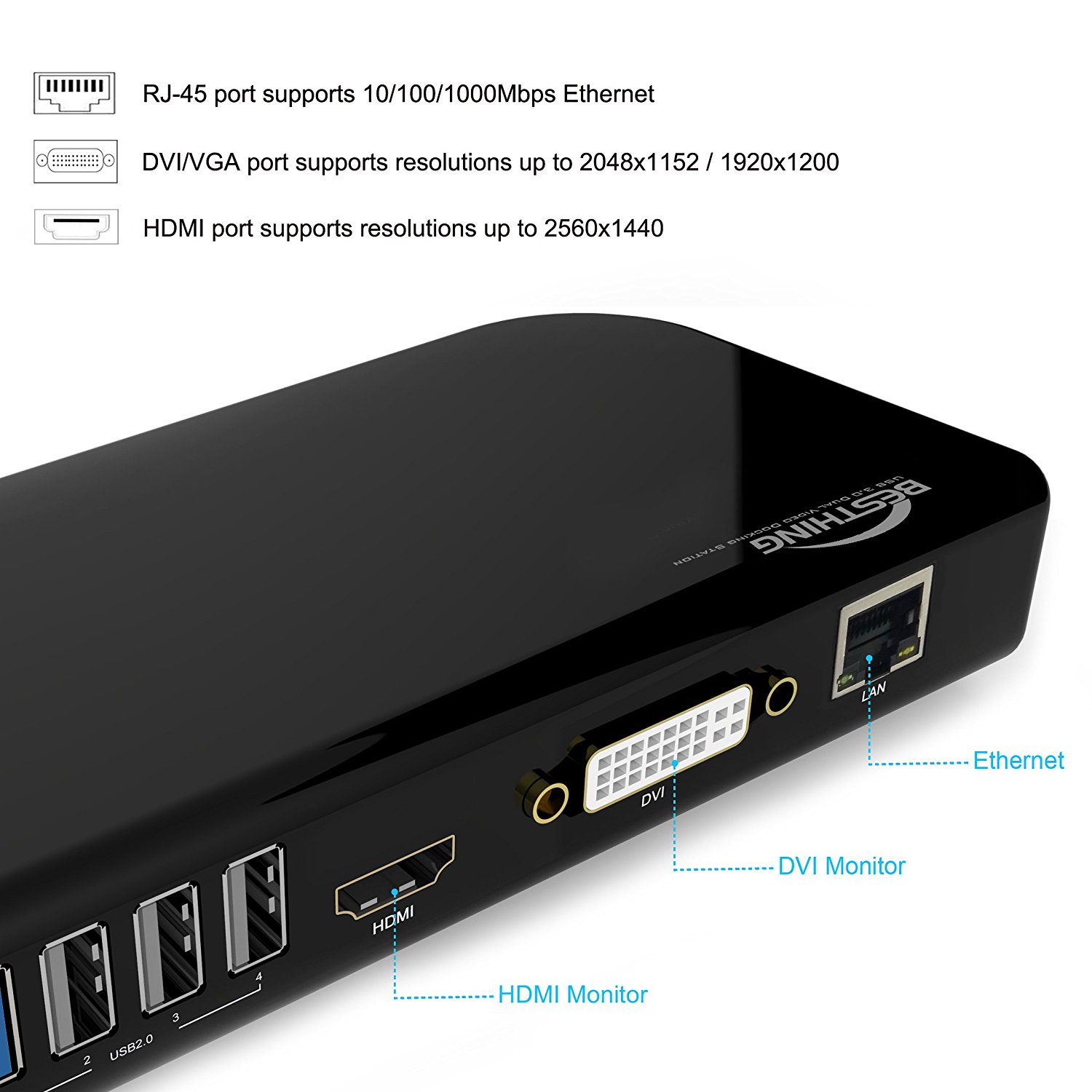 Notebook Port Replicators Dock, Multi-function USB 3.0 Universal Laptop Docking Station, Dual Display with HDMI & DVI / VGA, Gigabit Ethernet, Audio, 6 USB Ports for Laptop, Ultrabook and PCs