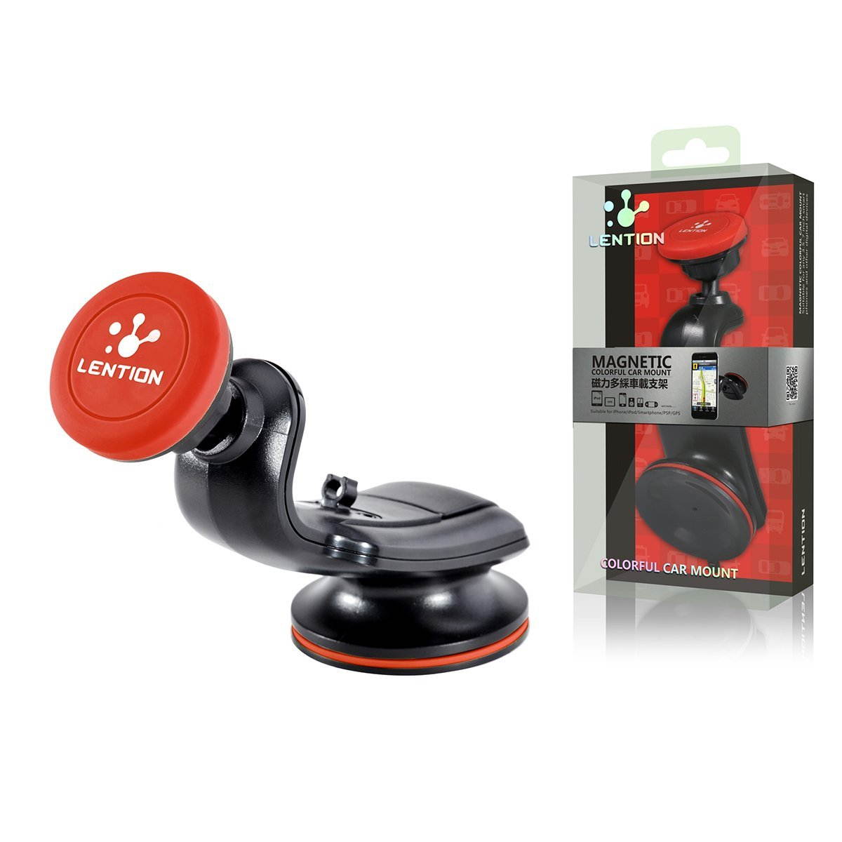 LENTION Magnetic Phone Holder,360&deg; Rotation Adsorption Car Mounts Holders for iPhone, iPod, Smart Phone, PSP, GPS - Black